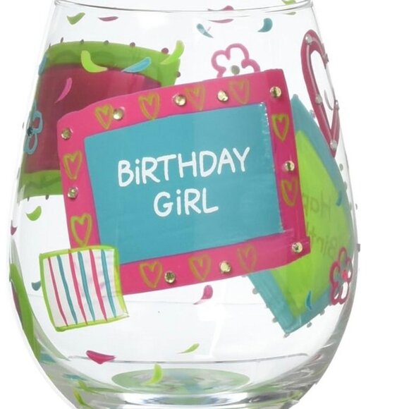 ENESCO LOLITA "BIRTHDAY GIRL" HAND-PAINTED WINE GLASS: NWT SEALED IN GIFT BOX - Picture 4 of 5